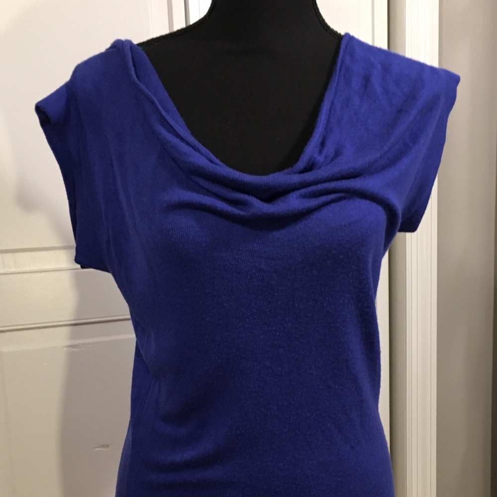Limited Blue Knit Cap Sleeve Cowl Tunic Top